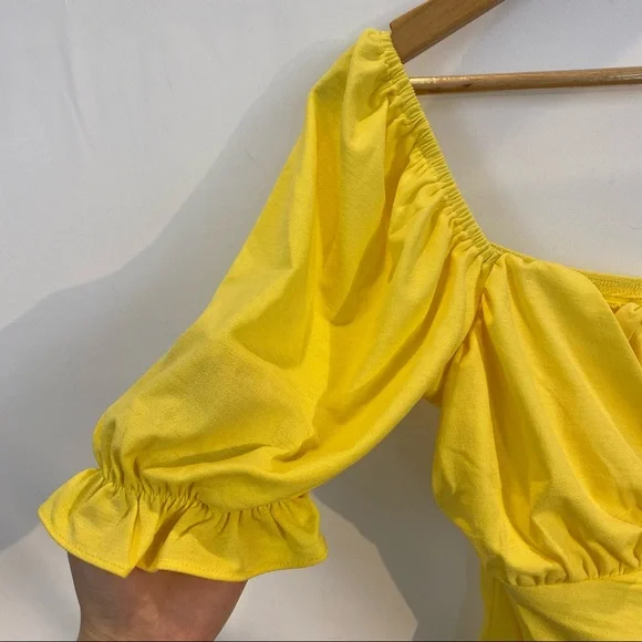 Dolls Kill Bright Yellow Puff Sleeve Bodysuit Size M NWT - Picture 2 of 8